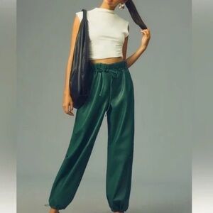 PILCRO FAUX-LEATHER SOFT PARACHUTE TROUSERS. Size S.